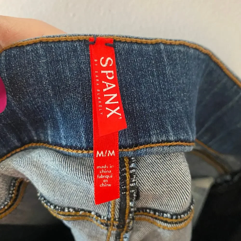 SPANX Distressed Skinny Jeans Dark Wash Preppy Shapewear Women's size Medium